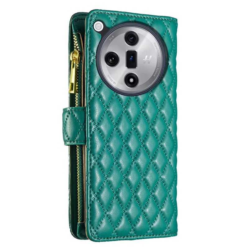 BINFEN COLOR BF Style-15 For Oppo Find X7 5G Case Phone Leather Cover Zipper Pocket - Green