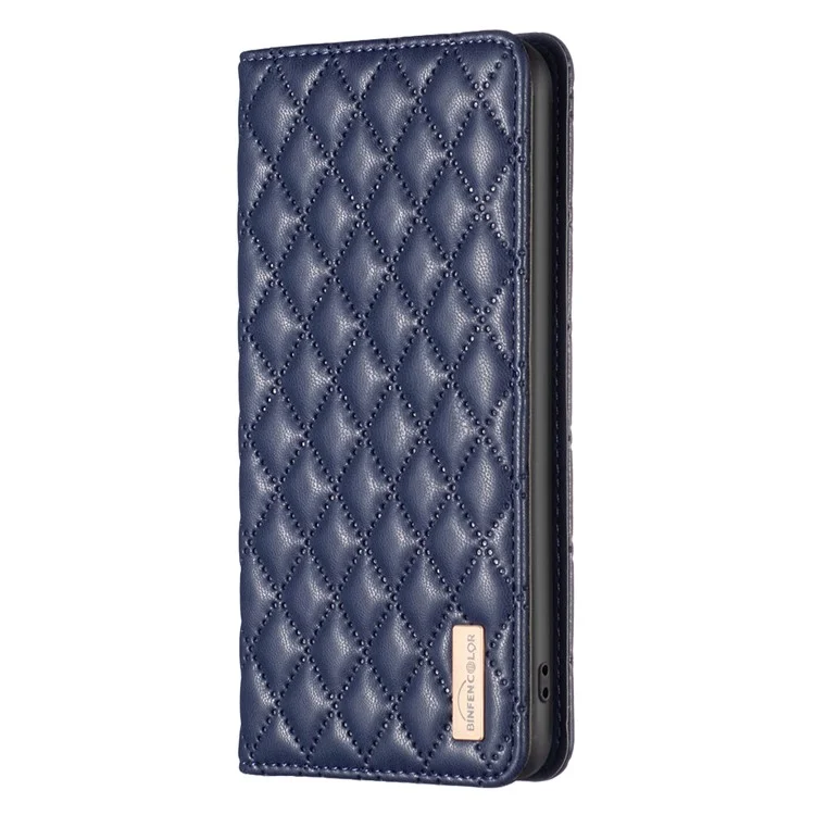 BINFEN COLOR BF Style-16 Pour Oppo Find X7 5G Étui Rhombus Grid Housse en cuir avec fentes pour cartes - Bleu