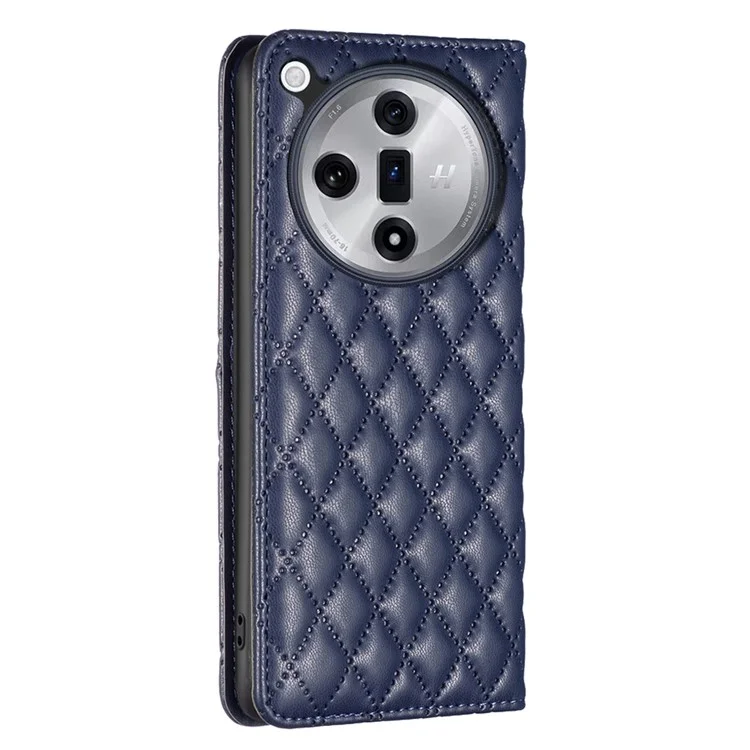 BINFEN COLOR BF Style-16 Pour Oppo Find X7 5G Étui Rhombus Grid Housse en cuir avec fentes pour cartes - Bleu