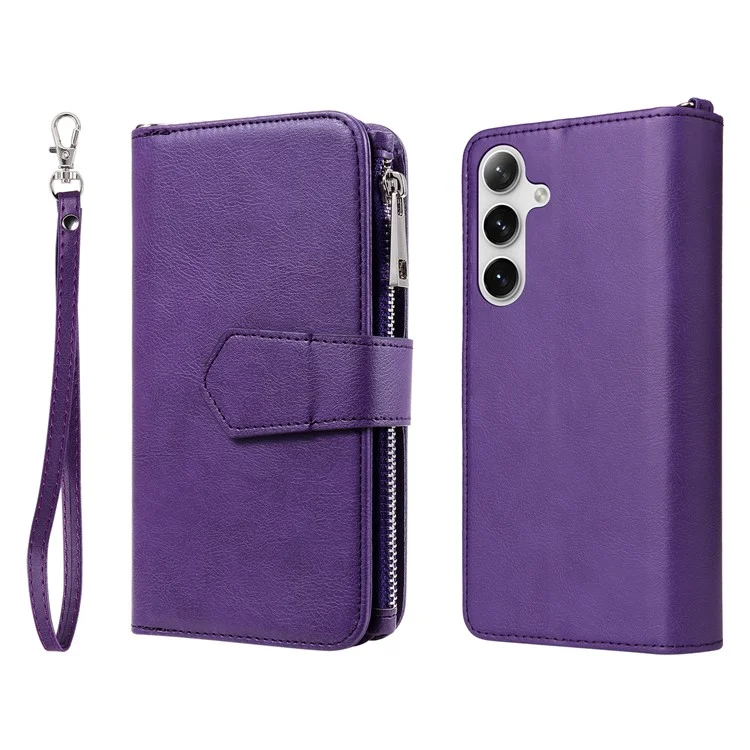 KT Série multifonctionnelle-4 pour Samsung Galaxy S25 / S24 Étui magnétique avec fentes pour cartes Support Fermeture éclair Housse de téléphone - Violet