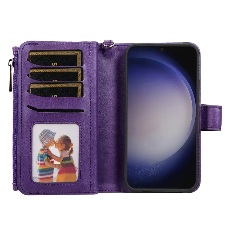 KT Série multifonctionnelle-4 pour Samsung Galaxy S25 / S24 Étui magnétique avec fentes pour cartes Support Fermeture éclair Housse de téléphone - Violet