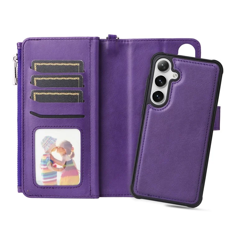 KT Série multifonctionnelle-4 pour Samsung Galaxy S25 / S24 Étui magnétique avec fentes pour cartes Support Fermeture éclair Housse de téléphone - Violet
