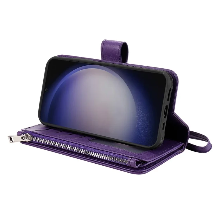 KT Série multifonctionnelle-4 pour Samsung Galaxy S25 / S24 Étui magnétique avec fentes pour cartes Support Fermeture éclair Housse de téléphone - Violet