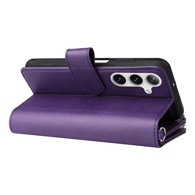 KT Série multifonctionnelle-4 pour Samsung Galaxy S25 / S24 Étui magnétique avec fentes pour cartes Support Fermeture éclair Housse de téléphone - Violet