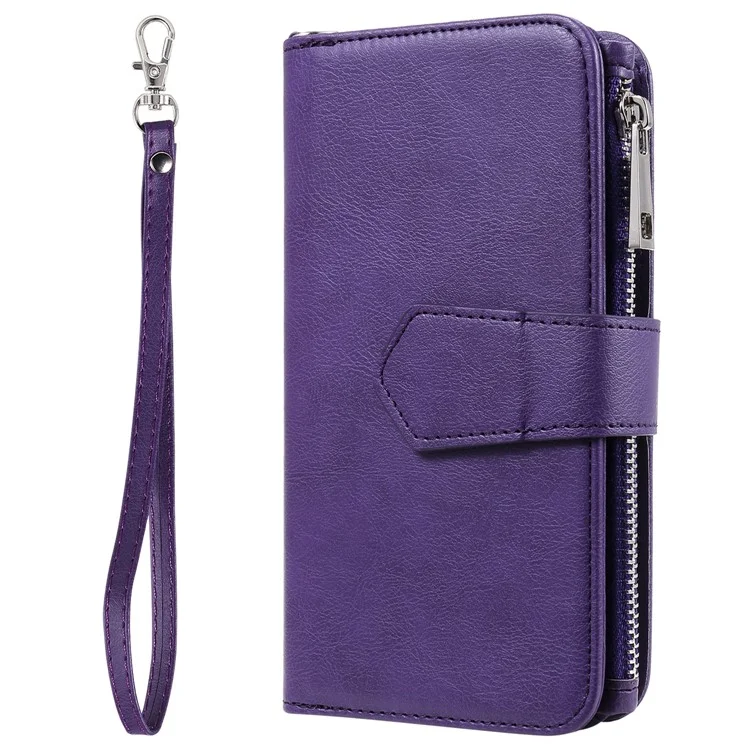 KT Série multifonctionnelle-4 pour Samsung Galaxy S25 / S24 Étui magnétique avec fentes pour cartes Support Fermeture éclair Housse de téléphone - Violet