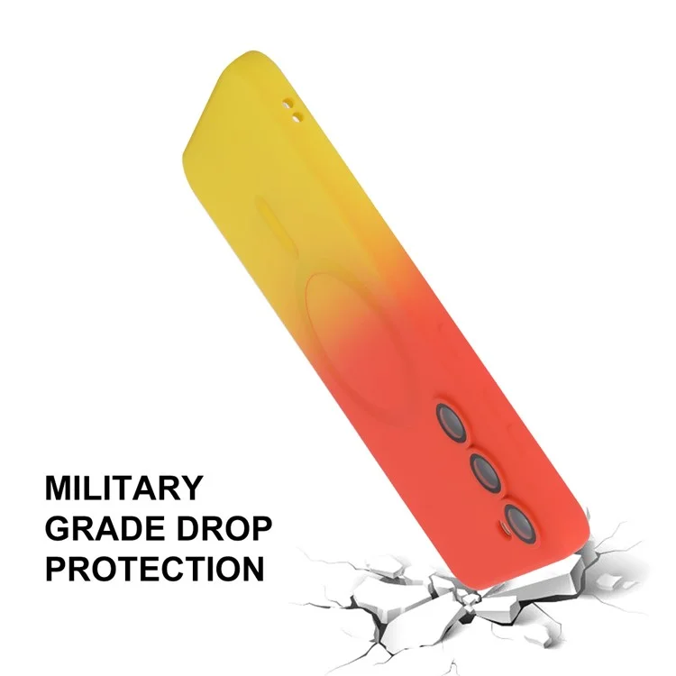 ENAKY HAT PRINCE For Samsung Galaxy S23 Case Silicone Cover Lens Protection - Orange+Yellow