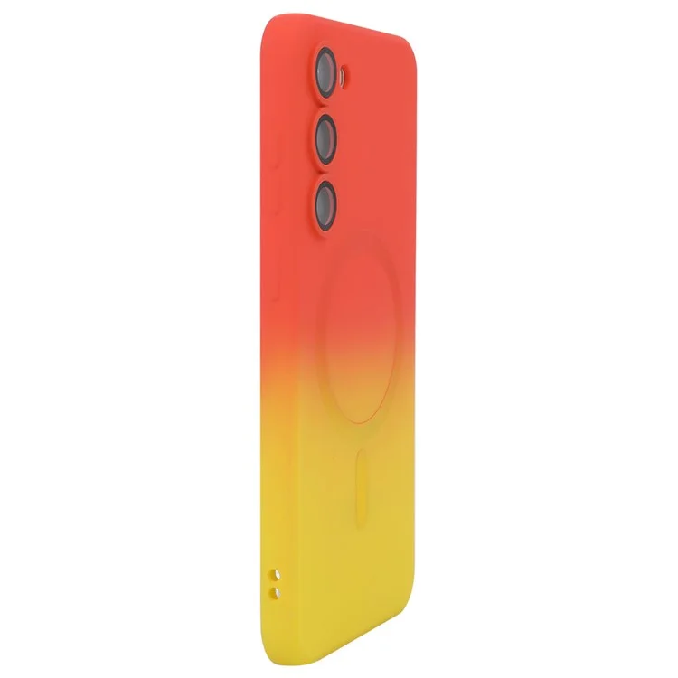 Enaky Hat Prince Pour Samsung Galaxy S24 Magnetic Silicone Case Gradient Dual Couleur - Orange + Jaune