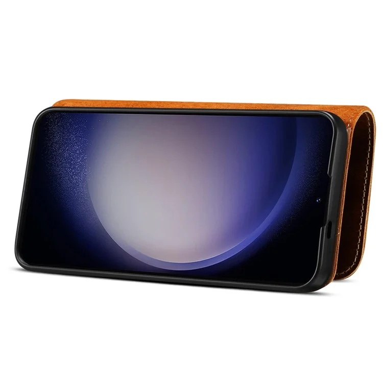 For Samsung Galaxy S24 Ultra Cell Phone Case Buckled Retro Oil Wax Wallet Cover - Brown