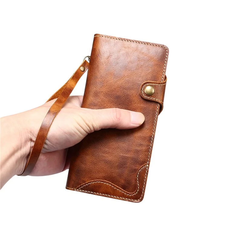 For Samsung Galaxy S24 Ultra Cell Phone Case Buckled Retro Oil Wax Wallet Cover - Brown