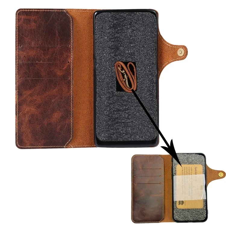 For Samsung Galaxy S24 Ultra Cell Phone Case Buckled Retro Oil Wax Wallet Cover - Brown