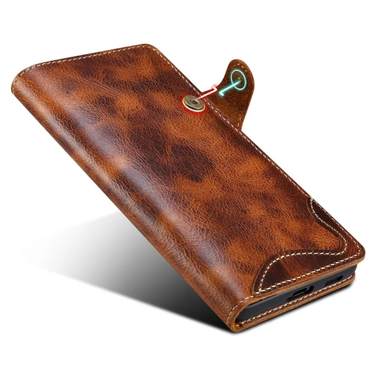 For Samsung Galaxy S24 Ultra Cell Phone Case Buckled Retro Oil Wax Wallet Cover - Brown