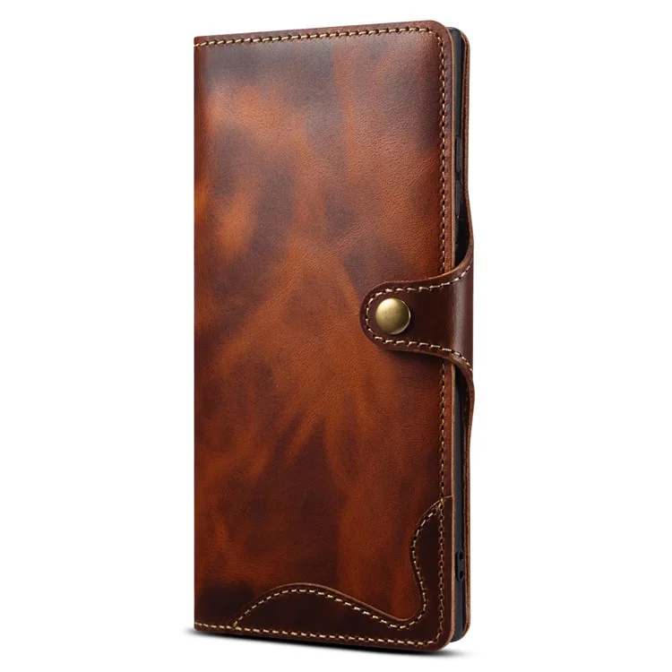 For Samsung Galaxy S24 Ultra Cell Phone Case Buckled Retro Oil Wax Wallet Cover - Brown