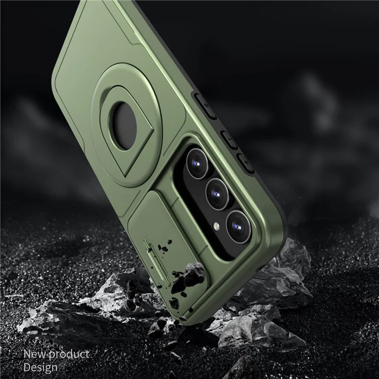 Für Samsung Galaxy S21 FE 5G Magnetisches Handyhülle Schiebecamera-Schutz Stoßfeste Hülle - Grün
