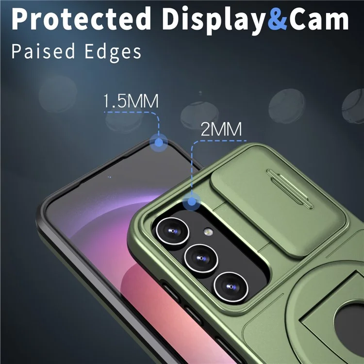 Für Samsung Galaxy S21 FE 5G Magnetisches Handyhülle Schiebecamera-Schutz Stoßfeste Hülle - Grün