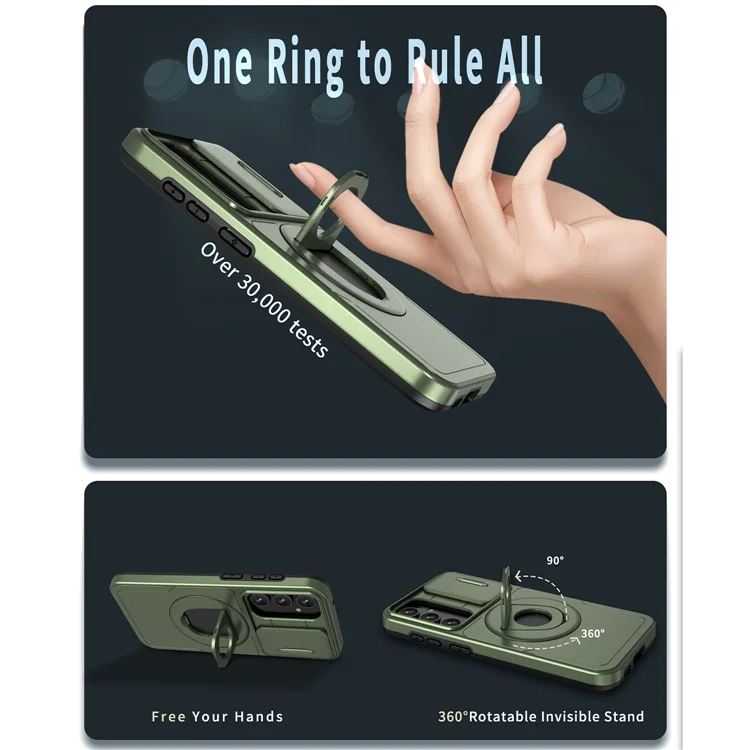 Für Samsung Galaxy S21 FE 5G Magnetisches Handyhülle Schiebecamera-Schutz Stoßfeste Hülle - Grün