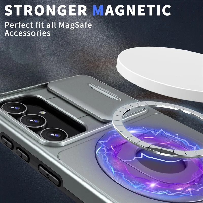 For Samsung Galaxy S21 FE 5G Magnetic Phone Case Slide Camera Protection Shockproof Cover - Grey