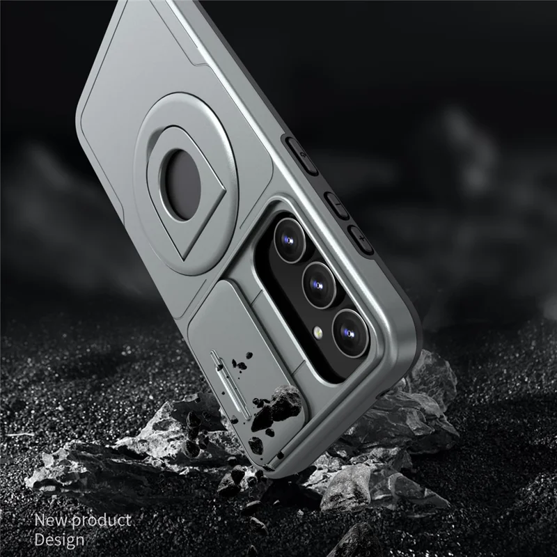 For Samsung Galaxy S21 FE 5G Magnetic Phone Case Slide Camera Protection Shockproof Cover - Grey