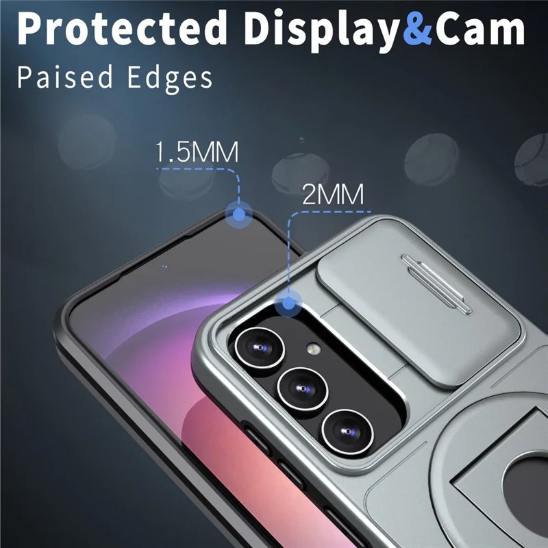 For Samsung Galaxy S21 FE 5G Magnetic Phone Case Slide Camera Protection Shockproof Cover - Grey