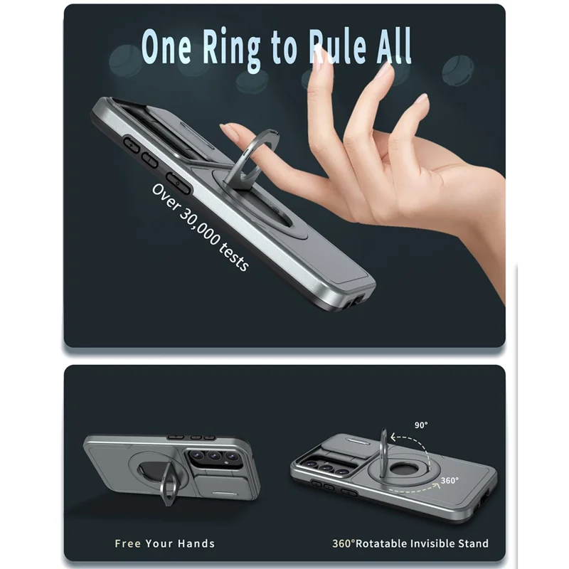 For Samsung Galaxy S21 FE 5G Magnetic Phone Case Slide Camera Protection Shockproof Cover - Grey