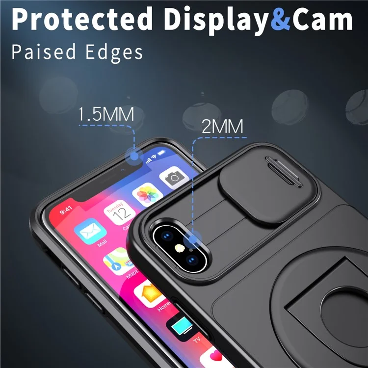 Für Das Iphone XS Max Phone Case TPU+PC Magnetic Deckkamera -kameraschutz - Schwarz