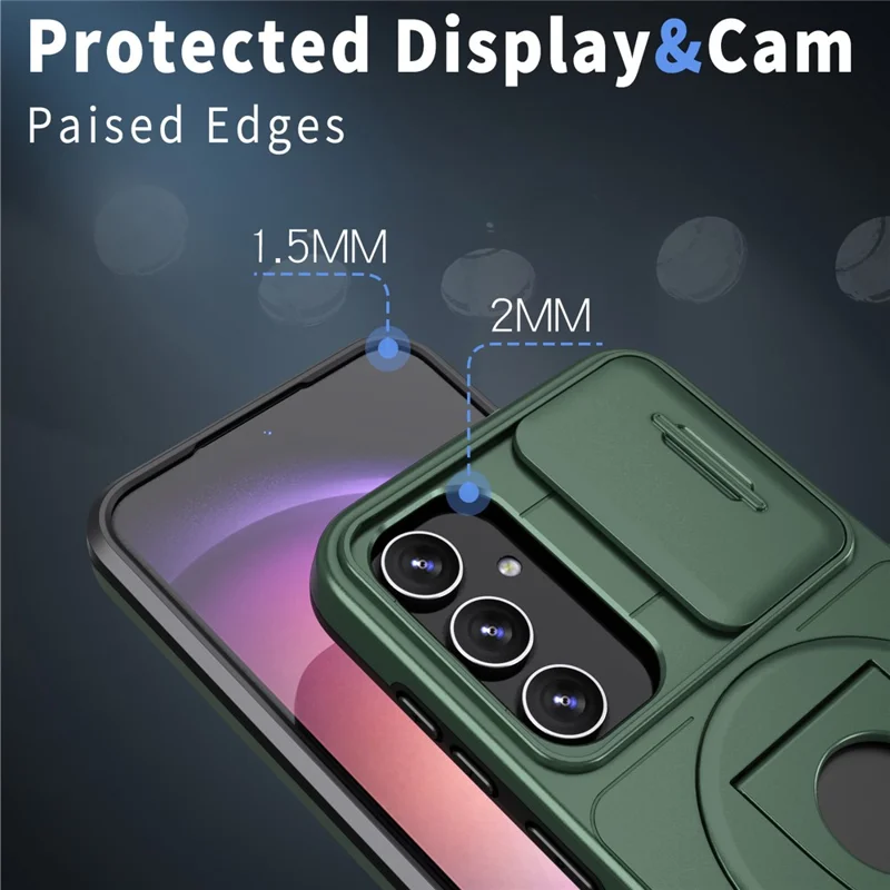Pour Samsung Galaxy S20 FE / S20 FE 5G / S20 FE 2022 / Étui de téléphone S20 Lite avec couvercle de caméra coulissante - Vert noirâtre