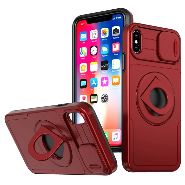 For iPhone X / XS Magnetic Case Kickstand Anti-Scratch Armour Phone Cover - Red