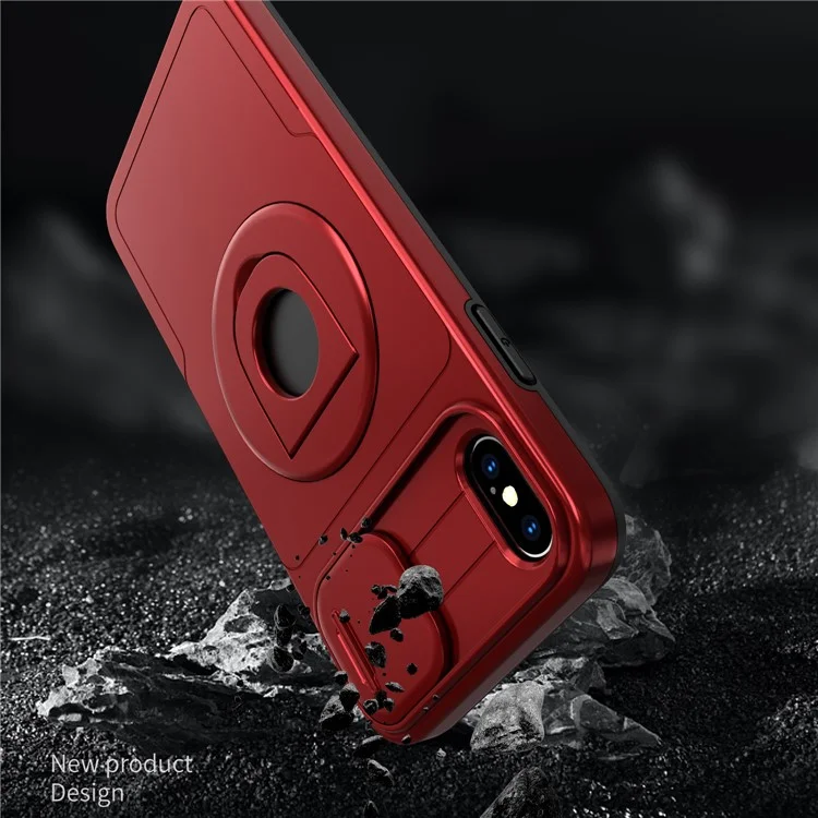 For iPhone X / XS Magnetic Case Kickstand Anti-Scratch Armour Phone Cover - Red