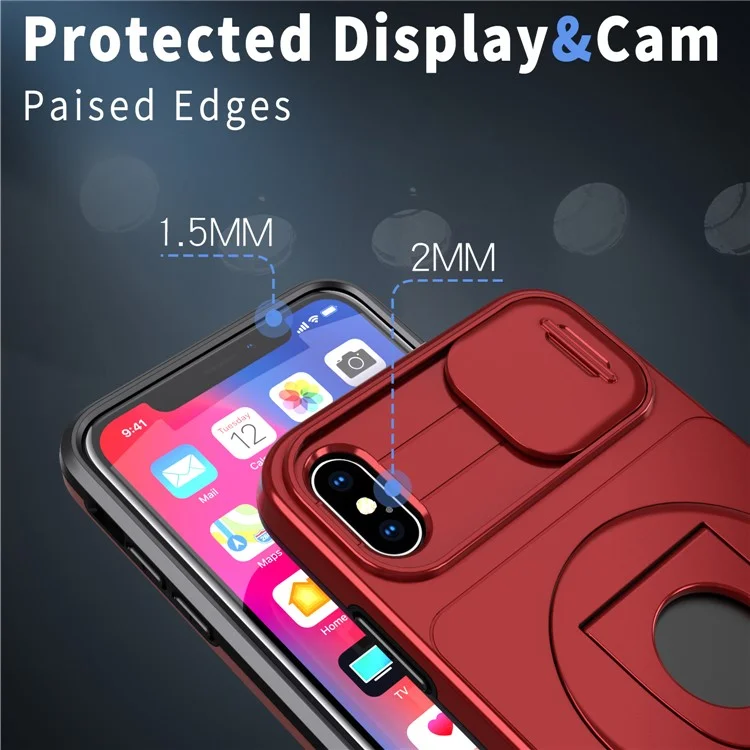 For iPhone X / XS Magnetic Case Kickstand Anti-Scratch Armour Phone Cover - Red