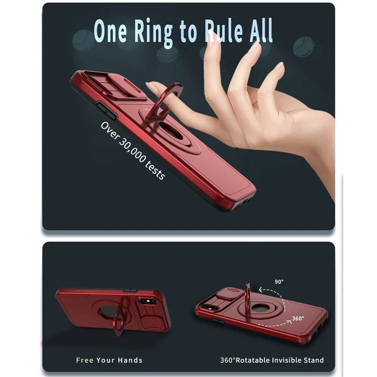 For iPhone X / XS Magnetic Case Kickstand Anti-Scratch Armour Phone Cover - Red