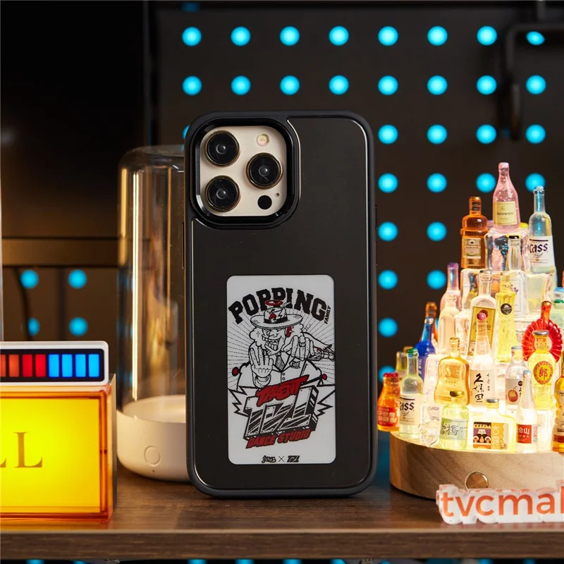 For iPhone 15 Pro Phone Case 3-Color E Ink Case Protective Wireless Projection - Black