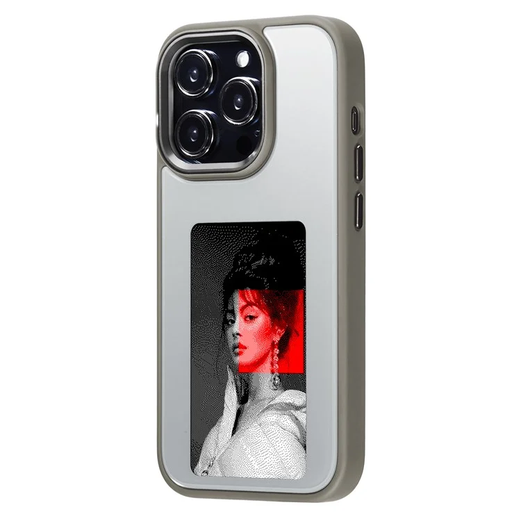 For iPhone 15 Pro Phone Case 3-Color E Ink Case Protective Wireless Projection - Grey