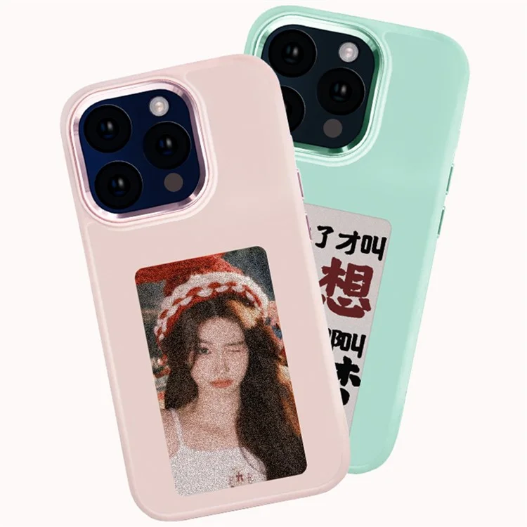 For iPhone 15 Pro Max Phone Case NFC Customized Cover 3-Color E Ink Case DIY Smart Display - Pink