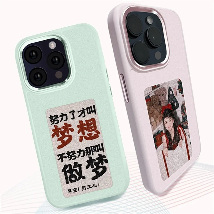 For iPhone 15 Pro Max Phone Case NFC Customized Cover 3-Color E Ink Case DIY Smart Display - Pink
