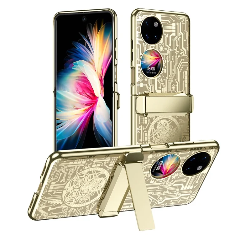 Série Légende Mécanique pour Huawei P50 Pocket Étui de protection Plaquage électrolytique Charnière Support PC - Or Champagne