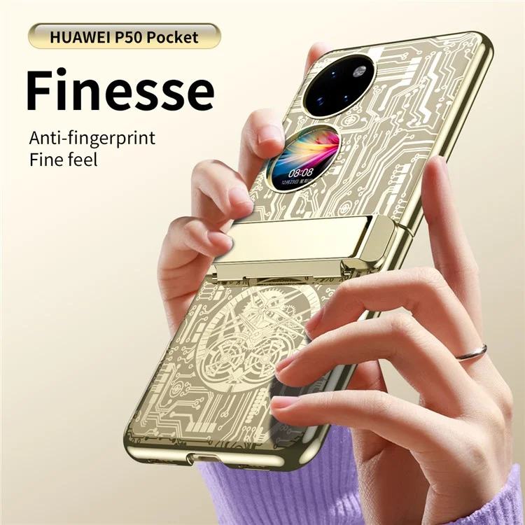 Série Légende Mécanique pour Huawei P50 Pocket Étui de protection Plaquage électrolytique Charnière Support PC - Or Champagne