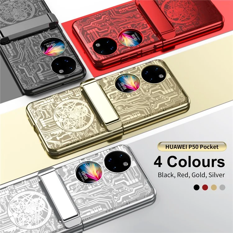 Série Légende Mécanique pour Huawei P50 Pocket Étui de protection Plaquage électrolytique Charnière Support PC - Or Champagne