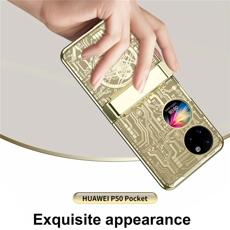 Mécanique Series Series Pour Huawei P50 Pocket Electroply Case Hinge Kickstand PC Cover - or Champagne