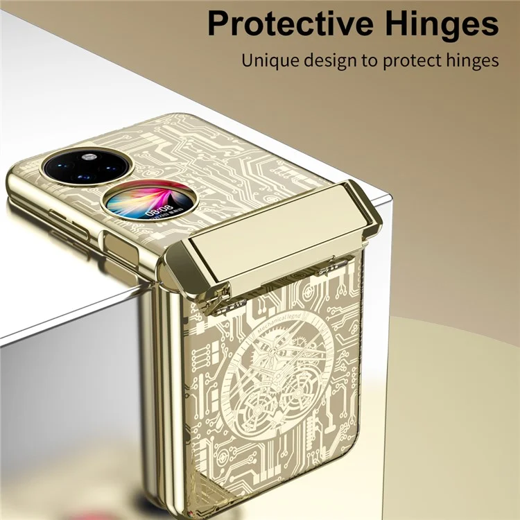 Série Légende Mécanique pour Huawei P50 Pocket Étui de protection Plaquage électrolytique Charnière Support PC - Or Champagne