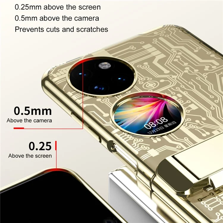 Mécanique Series Series Pour Huawei P50 Pocket Electroply Case Hinge Kickstand PC Cover - or Champagne