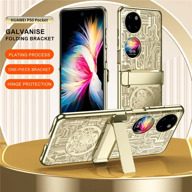 Série Légende Mécanique pour Huawei P50 Pocket Étui de protection Plaquage électrolytique Charnière Support PC - Or Champagne