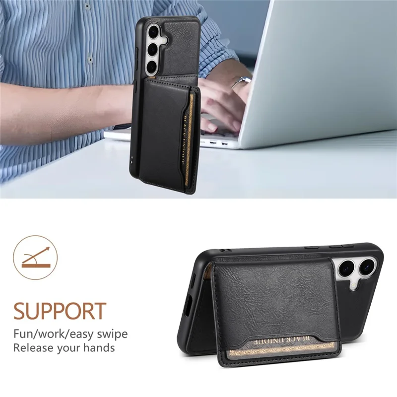 DENIOR For Samsung Galaxy S24+ Phone Case Magnetic Protection Cover Detachable Card Bag - Black