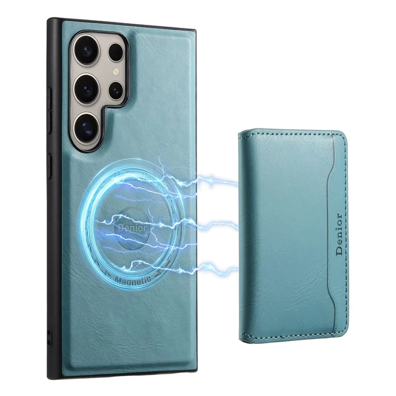 DENIOR For Samsung Galaxy S24 Ultra Phone Cover Magnetic Detachable Wallet Case Kickstand - Blue