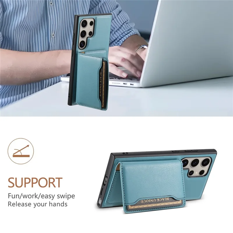 DENIOR For Samsung Galaxy S24 Ultra Phone Cover Magnetic Detachable Wallet Case Kickstand - Blue