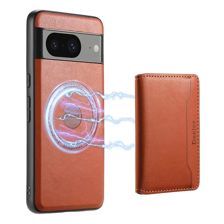 DENIOR Para Google Pixel 8 Funda Cartera de Teléfono con Soporte Magnético para Tarjetas Protectora - Marrón