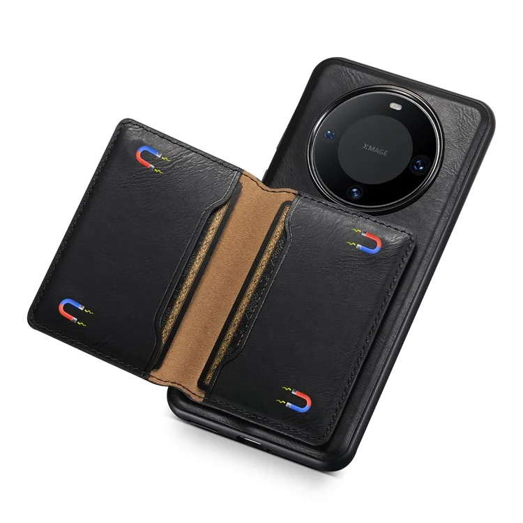 DENIOR Für Huawei Mate 60 Pro / Mate 60 Pro+ Magnetische Hülle Abnehmbare Kartentasche Handyhülle - Schwarz