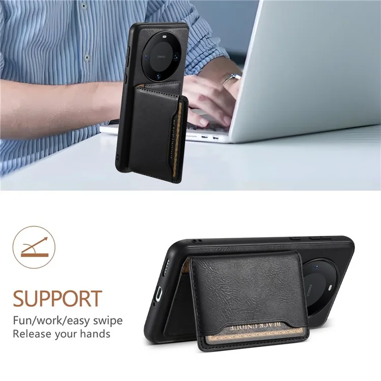 DENIOR Für Huawei Mate 60 Pro / Mate 60 Pro+ Magnetische Hülle Abnehmbare Kartentasche Handyhülle - Schwarz