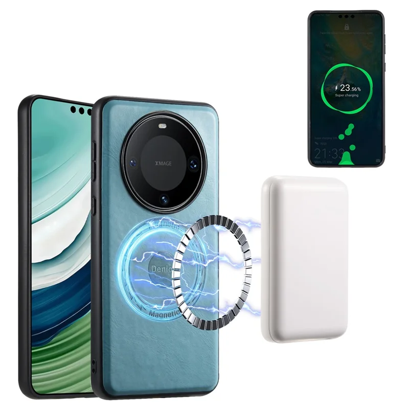 DENIOR For Huawei Mate 60 Pro / Mate 60 Pro+ Magnetic Case Detachable Card Bag Phone Cover - Blue