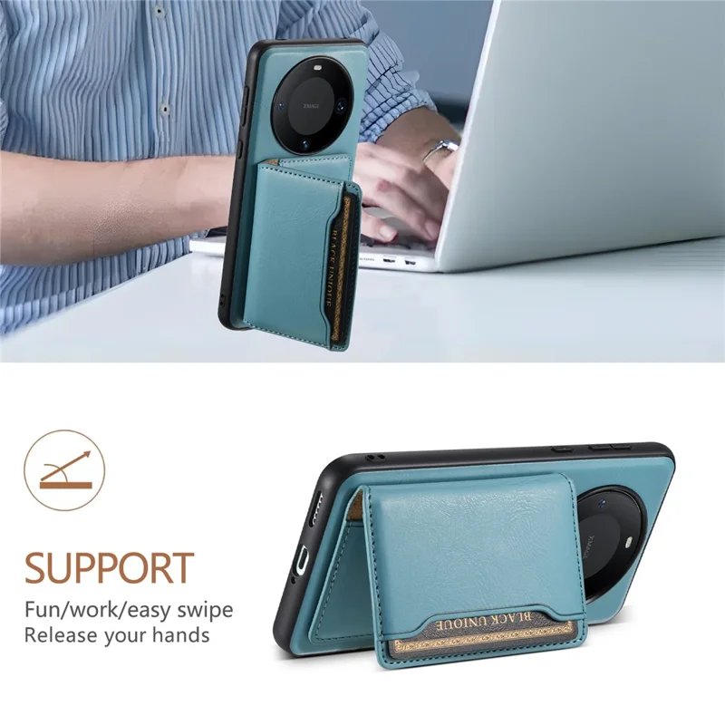 DENIOR For Huawei Mate 60 Pro / Mate 60 Pro+ Magnetic Case Detachable Card Bag Phone Cover - Blue