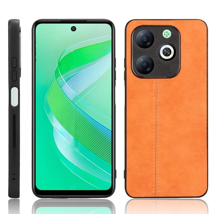 For Infinix Smart 8 4G Case Cowhide Texture PU Leather Coated PC+TPU Phone Shell - Orange