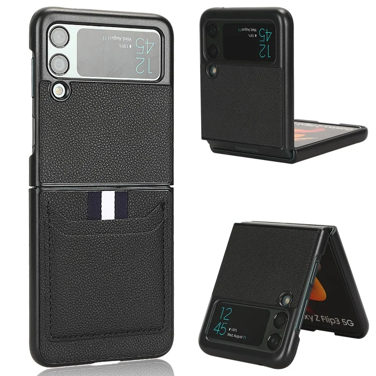For Samsung Galaxy Z Flip3 5G Case PU Leather Card Holder Phone Back Cover - Black